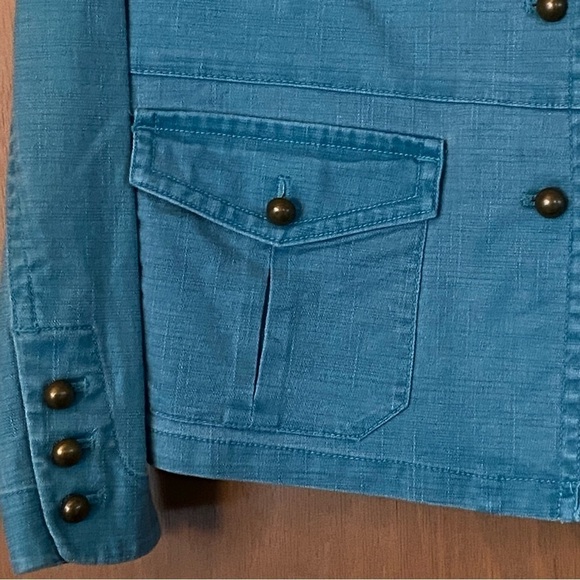 stretchy Style & Co Denim Jacket w/ Stand-Up Collar - Turquoise - Picture 6 of 8